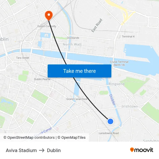Aviva Stadium to Dublin map
