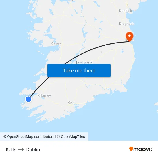 Kells to Dublin map