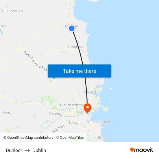 Dunleer to Dublin map