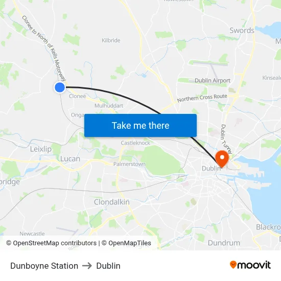 Dunboyne Station to Dublin map