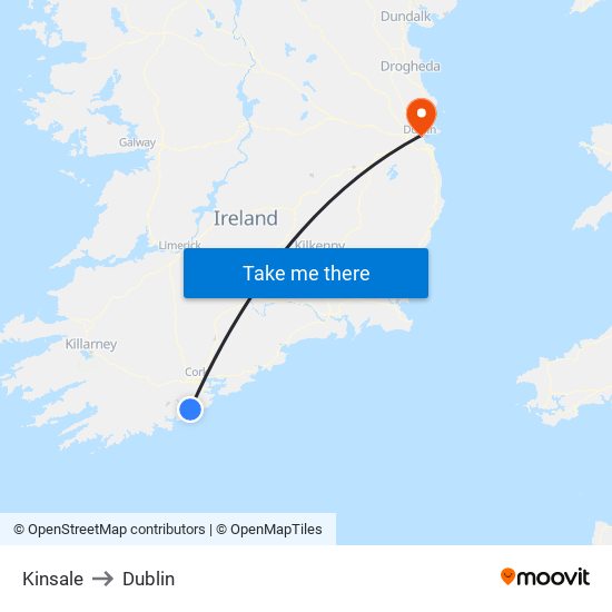 Kinsale to Dublin map