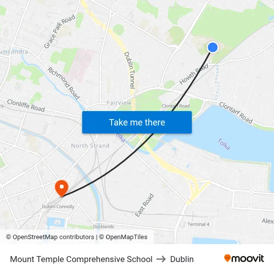 Mount Temple Comprehensive School to Dublin map