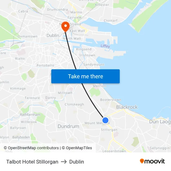 Talbot Hotel Stillorgan to Dublin map