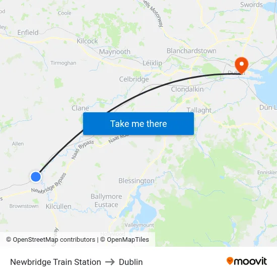 Newbridge Train Station to Dublin map