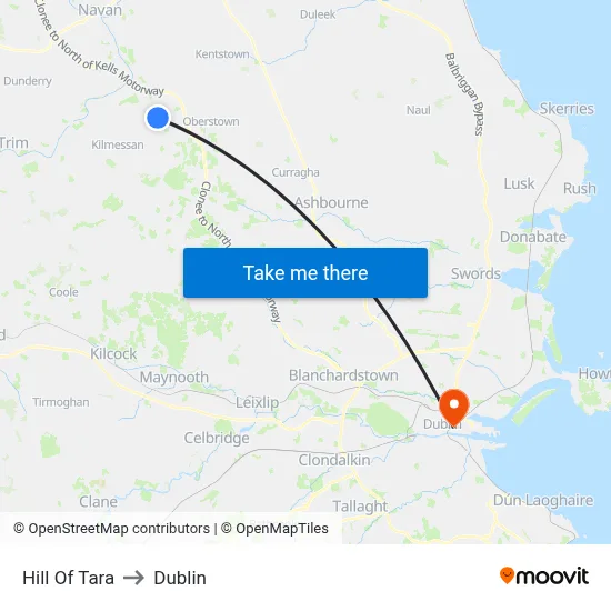 Hill Of Tara to Dublin map