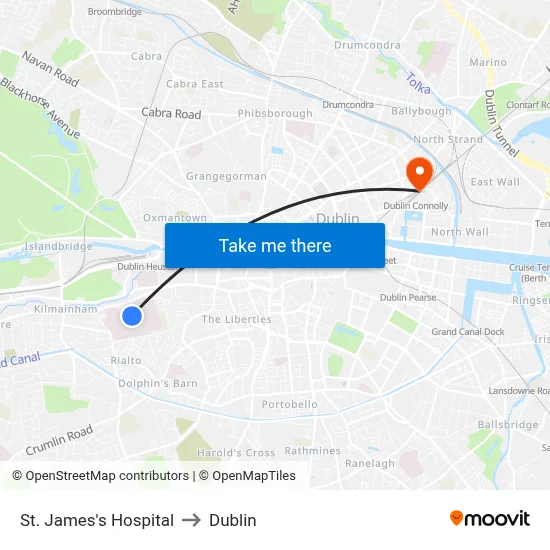 St. James's Hospital to Dublin map