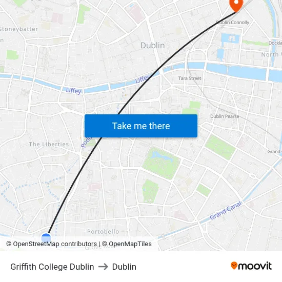 Griffith College Dublin to Dublin map