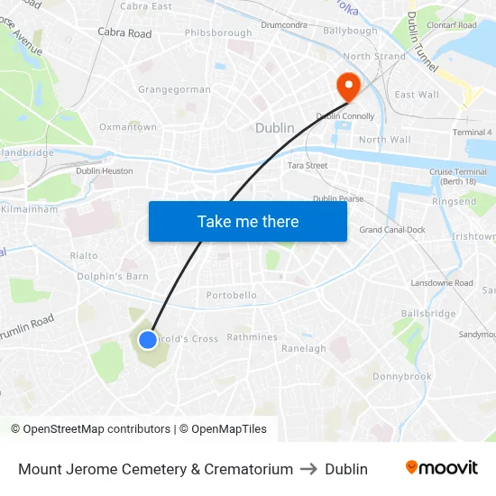 Mount Jerome Cemetery & Crematorium to Dublin map