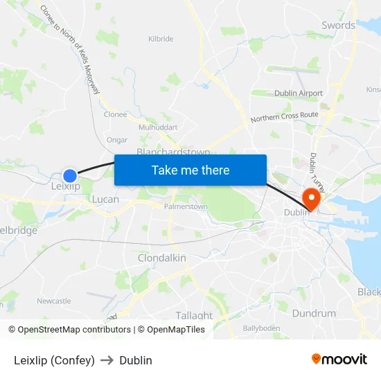 Leixlip (Confey) to Dublin map