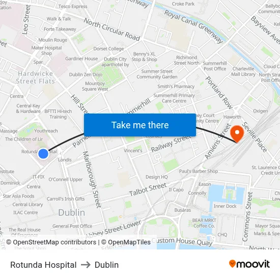Rotunda Hospital to Dublin map