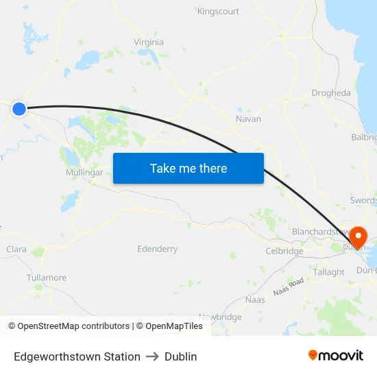 Edgeworthstown Station to Dublin map