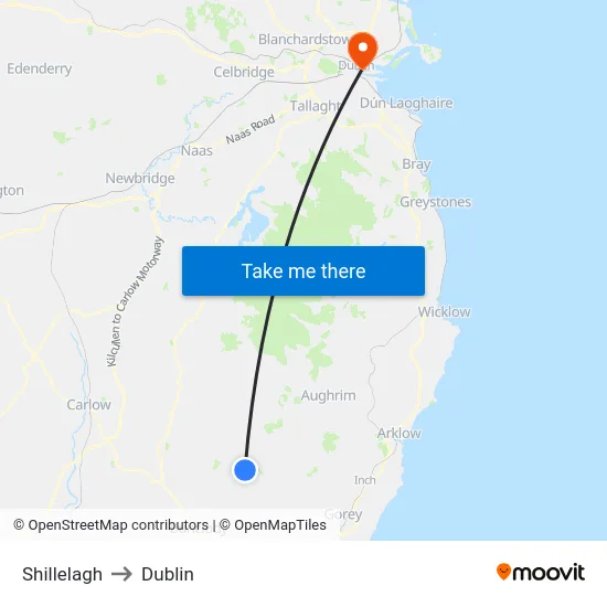 Shillelagh to Dublin map