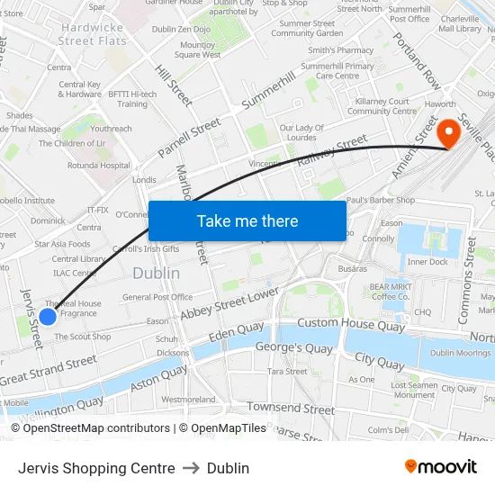 Jervis Shopping Centre to Dublin map