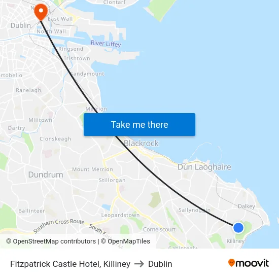 Fitzpatrick Castle Hotel, Killiney to Dublin map