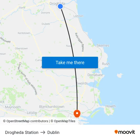 Drogheda Station to Dublin map