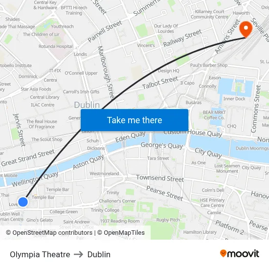 Olympia Theatre to Dublin map