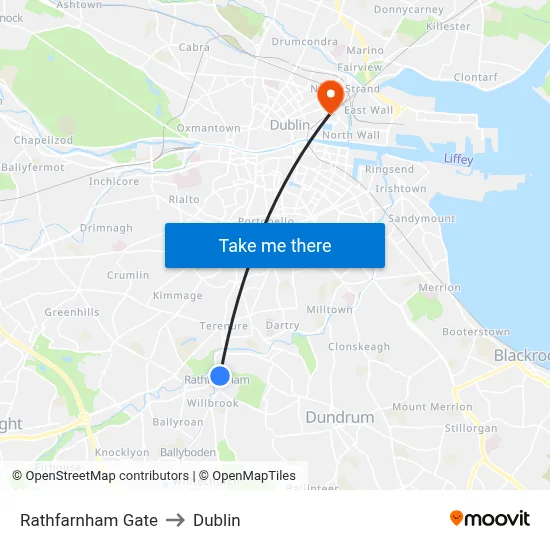 Rathfarnham Gate to Dublin map