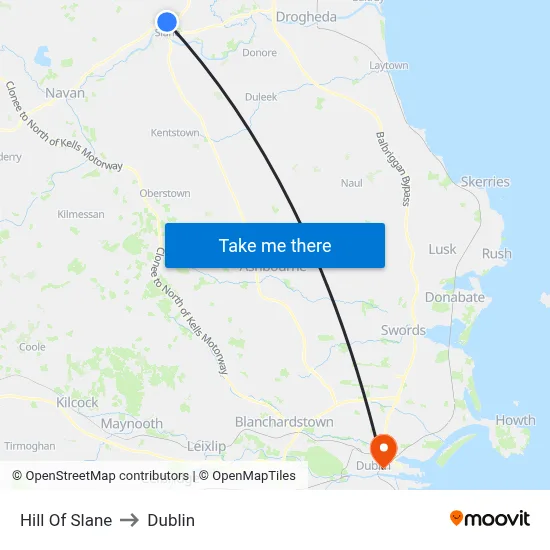 Hill Of Slane to Dublin map