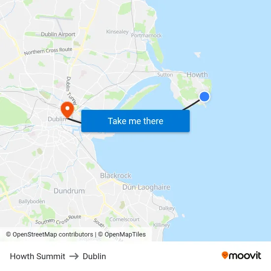 Howth Summit to Dublin map