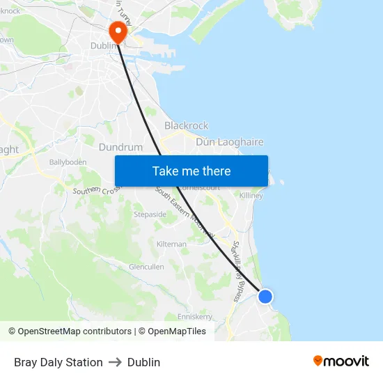 Bray Daly Station to Dublin map
