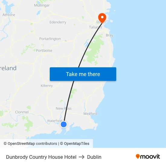 Dunbrody Country House Hotel to Dublin map