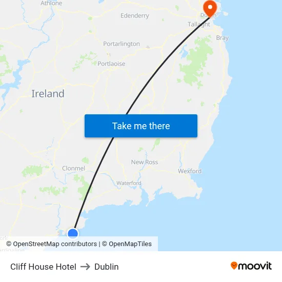 Cliff House Hotel to Dublin map