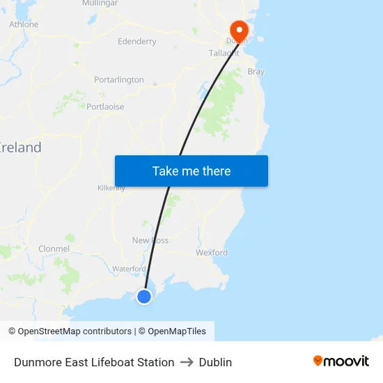 Dunmore East Lifeboat Station to Dublin map