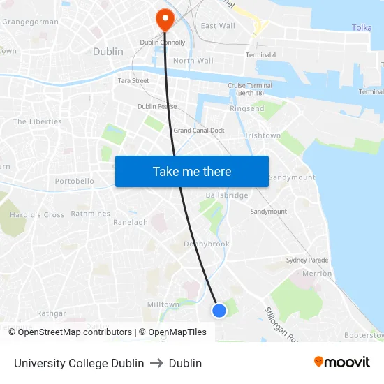University College Dublin to Dublin map