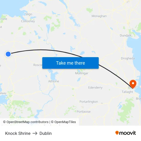 Knock Shrine to Dublin map