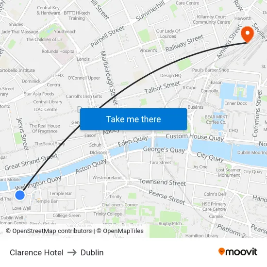 Clarence Hotel to Dublin map