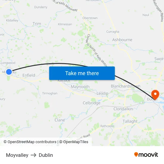 Moyvalley to Dublin map
