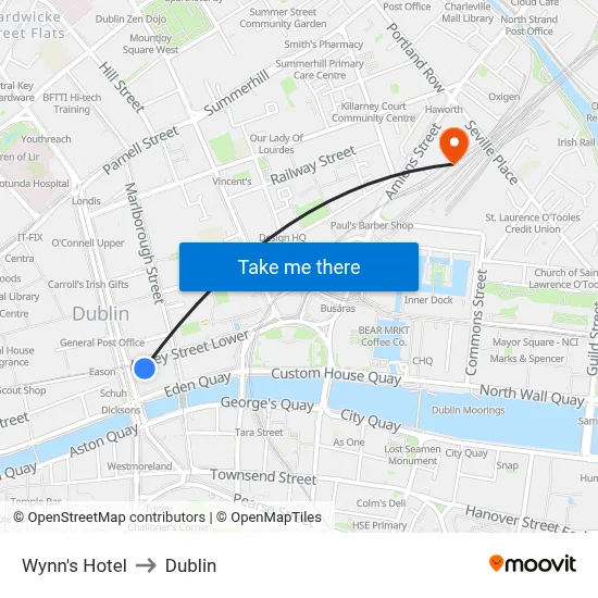 Wynn's Hotel to Dublin map