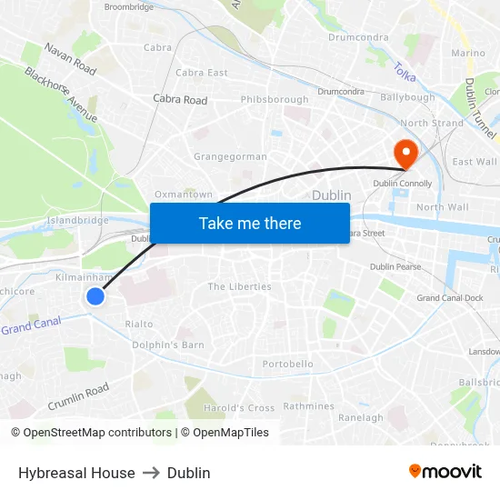 Hybreasal House to Dublin map