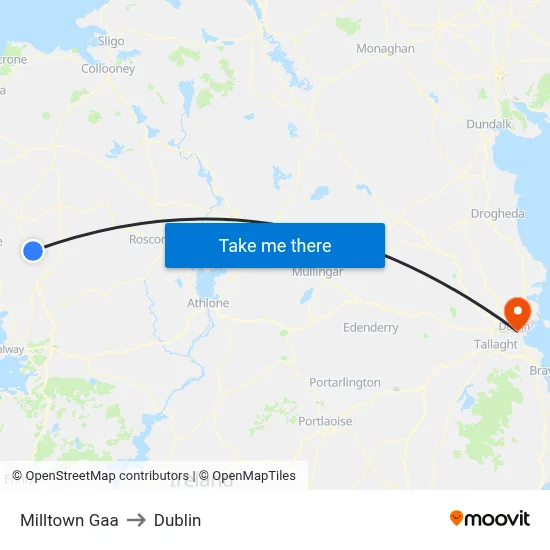 Milltown Gaa to Dublin map