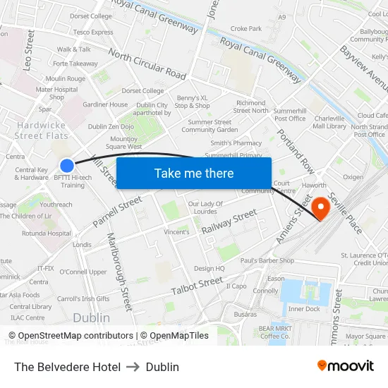 The Belvedere Hotel to Dublin map