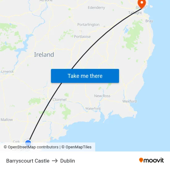 Barryscourt Castle to Dublin map