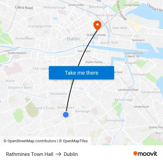Town Hall (College Building) to Dublin map