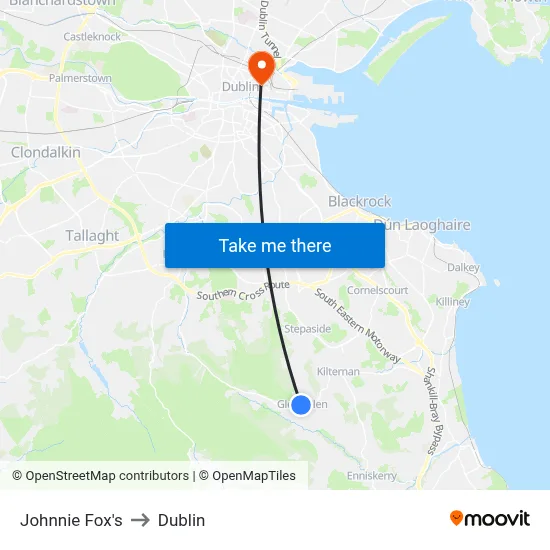 Johnnie Fox's to Dublin map