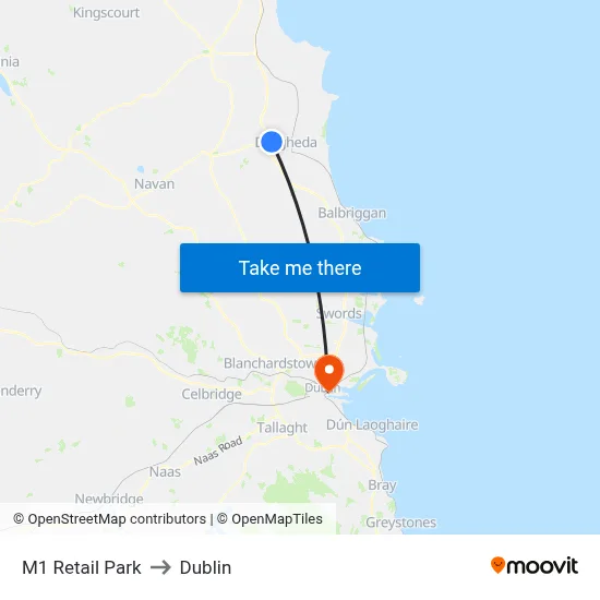 M1 Retail Park to Dublin map