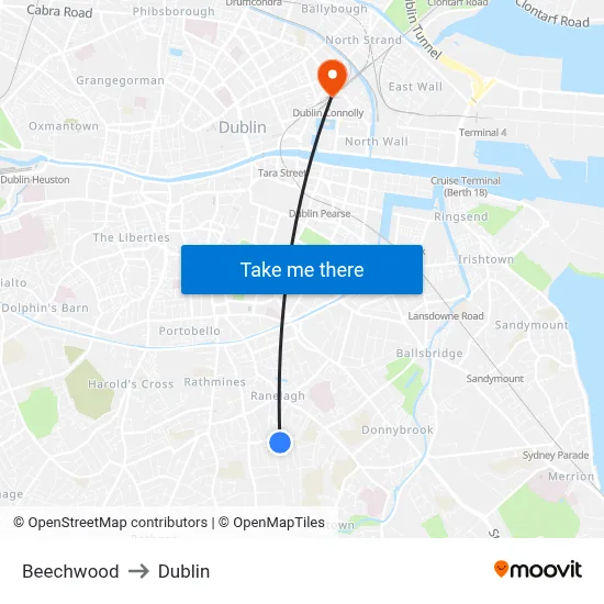 Beechwood to Dublin map