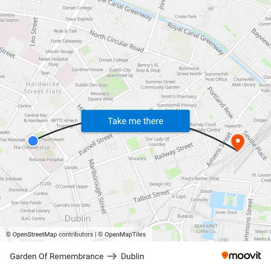Garden Of Remembrance to Dublin map