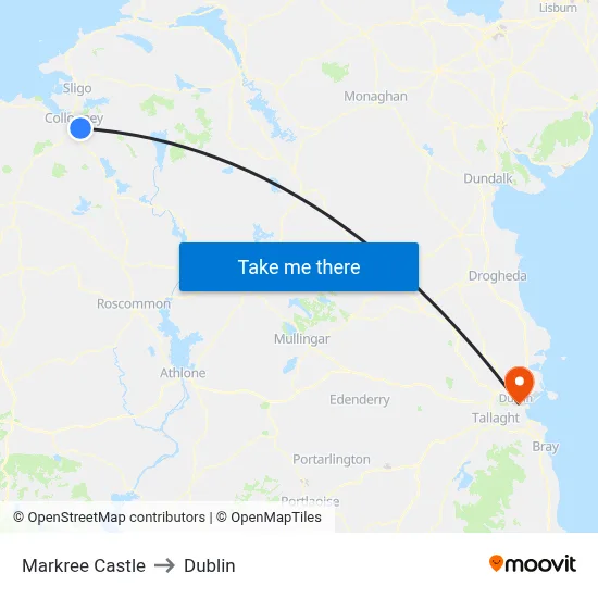 Markree Castle to Dublin map