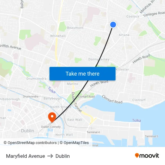 Maryfield Avenue to Dublin map