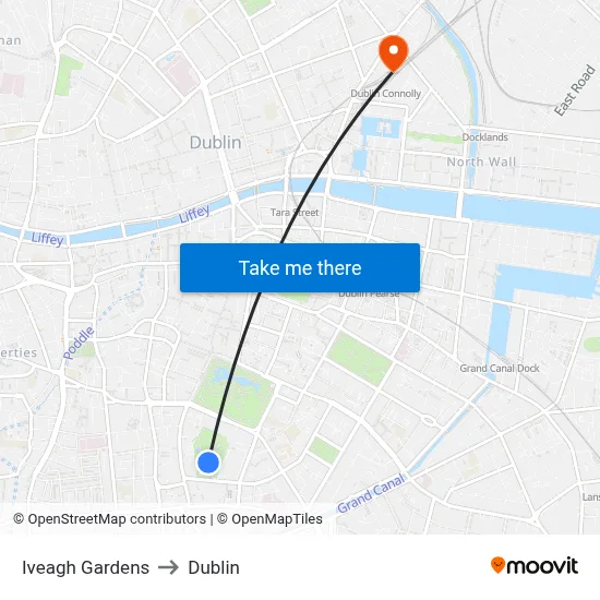 Iveagh Gardens to Dublin map