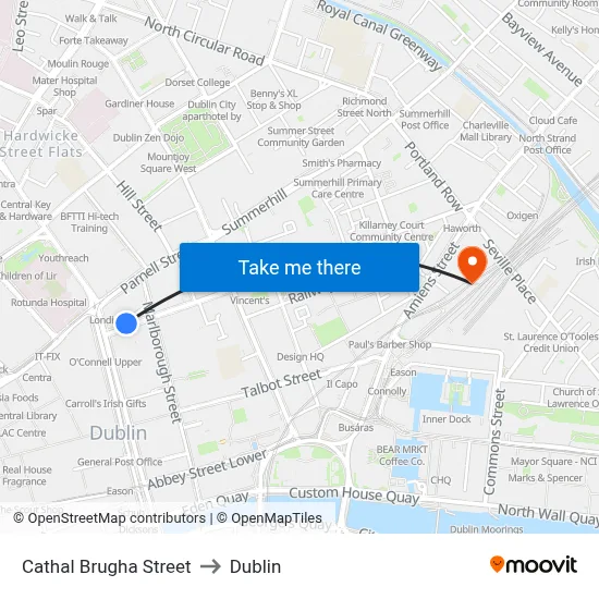 Cathal Brugha Street to Dublin map