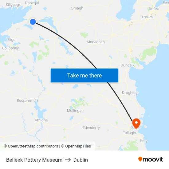 Belleek Pottery Museum to Dublin map