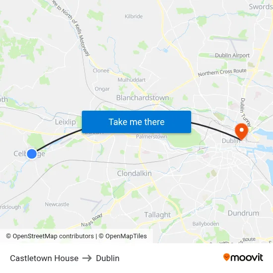 Castletown House to Dublin map