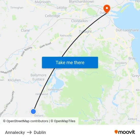 Annalecky to Dublin map