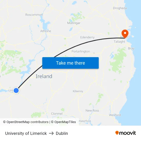University of Limerick to Dublin map