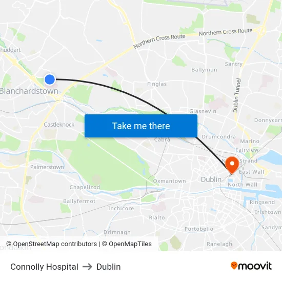 Connolly Hospital to Dublin map